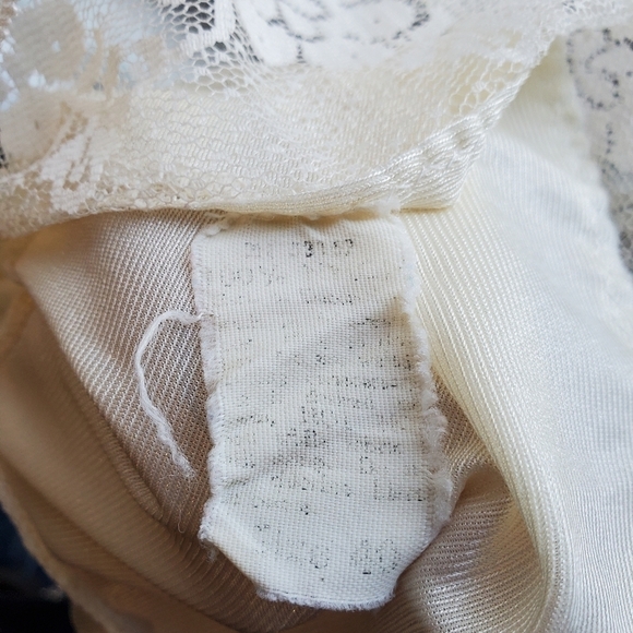 Vintage 70s White Nylon Satin Sexy Lace Trim Mini Slip Dress Chemise Nightie Lg - Picture 6 of 7